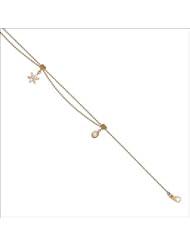 14k Yellow and Rose Gold, Dangling Flower Charm Anklet with Sparkly Created Gems.