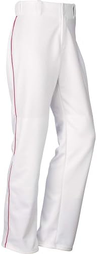 Baseball Express Men's Open Bottom Piped Baseball Pants, White, Scarlet, xx-large