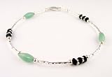 Sterling Silver Anklet: Amazonite and Black Onyx Gemstone Ankle Bracelets.
