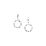 14K White Gold ''Diamond Cut'' Circle Dangle Earrings