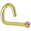 Solid 18KT Yellow Gold 1.5mm Genuine Pink Sapphire Left Nostril Screw- 18 Gauge