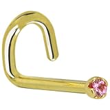 Solid 14KT Yellow Gold 1.5mm Genuine Pink Sapphire Left Nostril Screw- 18 Gauge