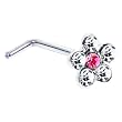 Sterling Silver Clear Gem Flower L-Shaped Nose Ring