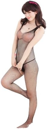 Open-mesh W12 Super Elastic Open Crotch V-neck Classic Full Length Bodystocking
