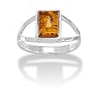 Amber and Polished Sterling Silver Ring