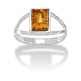 Amber and Polished Sterling Silver Ring
