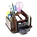 KLOUD City Dark Brown Wood Rotating Desktop Organizer Sorter Stuff Storage Holder with Two Drawers