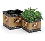 Set Of 2 French Country Rooster Embossed Tin Flower/Plant Planters For Kitchen Or Home Decor