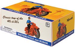 Toysmith Retro Red Plastic Motorcycle And Rider 1:24 Scale - Toysmith Reissue of 1948