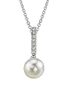 Akoya Pearl Dangling Diamond Pendant in 18K Gold