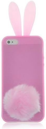 Rabbit Silicone Case Pink Bunny Ears Soft Rubber Cover Tail Skin Furry Tail For iPhone 5C