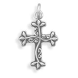 Reversible Cross Childrens Necklace Vine Design Sterling Silver