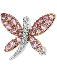 14k White-Gold Genuine Pink Sapphire & Diamond Dragonfly Brooch by US Gems