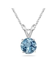 1.30 Cts of 6.5 mm AAA Round Aquamarine Solitaire Pendant in 18K White Gold
