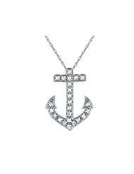 Diamond Anchor Pendant Necklace 1/10 Carat (ctw) in 10K White Gold with Chain