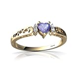 14K Yellow Gold Heart Genuine Tanzanite Filligree Ring