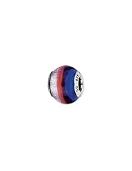 Sterling Silver Dark Blue And Red And Silver Italian Murano Charm