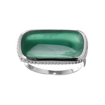 Sterling Silver Large Rectangle Green Agate with Rope Edge Ring