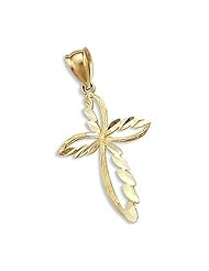 14k Yellow Gold Cross Crucifix Charm Pendant Solid New