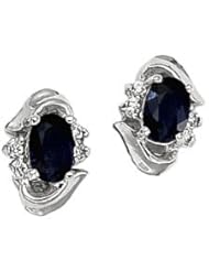 14K White Gold Oval Sapphire and Diamond Earrings