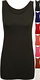 New Ladies Long Stretch Vest Womens Plain Scoop Neck Sleeveless Strappy Top Sizes 8 / 10 , 12 / 14