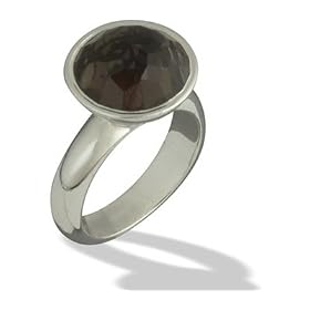Beveled Globe Smokey Quartz Ring in Sterling Silver