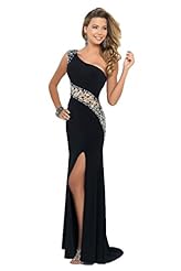 Organza One Shoulder Floor Length Beaded Slit  Evening Dress/Prom Dress/Party Dress  With Rhinestones