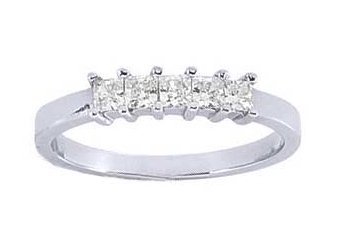 Women's 5 Stone Diamond Ring in Princess Cut Diamonds Shared Prong Setting ( 0.75 Total Carat Weight | FG-VS Quality | Platinum ) Finger Size -