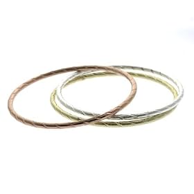 3 Sterling Silver, 24k Gold vermeil, Rose Gold Bangle Set by Rose Gold Bracelet