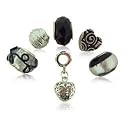 Beads by Loving the Bead &copy; 'Bold Black' Bonus Bag. Black Selection, 6 great instant Slide-on, slide-off charm beads for LovingtheBead, Pandora, Troll & Other charm & bead bracelets for the price of 3. Limited Stock