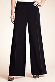 Flat Front Angled Seam Wide Leg Trousers