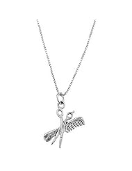 Sterling Silver One Sided Comb and Scissors Necklace