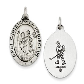 Genuine IceCarats Designer Jewelry Gift Sterling Silver St. Christopher Hockey Medal
