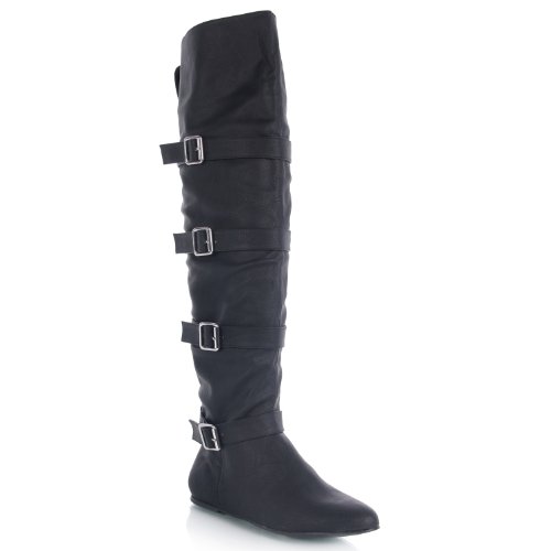 Qupid Proud-08 OTK Buckle Flat Boots