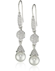 ELLE Jewelry Sterling Silver Pearl and Micro Pave Cubic Zirconia Lever Back Earrings