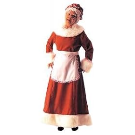 Elegant Mrs Santa Long Velvet Dress with Apron and Plush Trim