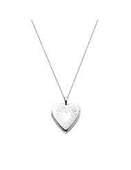 Sterling Silver Engraved Heart Locket Pendant (0.8" or 20mm Height) with 1.0mm Rolo Cable Chain - 18" Inches
