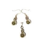 Quartz Set 03 Earrings Pendant Snow White Green Moss Vial Bulb Sterling Silver Jewelry