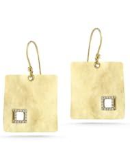 I. Reiss 14K Gold Square-Shaped Dangling Earrings, Enhanced with Diamonds.
