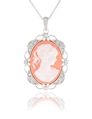 Sterling Silver Pink Cameo with Created White Sapphire Pendant Necklace, 18"