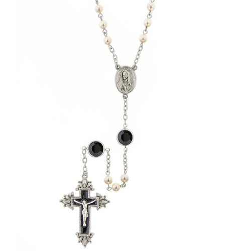 Black Hand Enameled Limited Edition Silver Tone Rosary