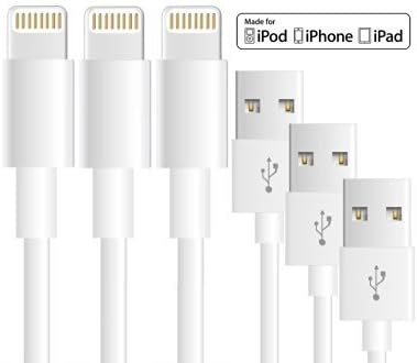 Lightning Cable, 3 Pack 6FT Premium Quality iPhone Lightning Cable Charging Cable USB Cord for iPhone SE 6S, 6S Plus, 6Plus, 6,5S 5C 5,iPad Mini, Air,iPad5,iPod Compatible with iOS9 (White)
