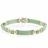Riches from the Orient. Genuine Peridot and Jade Bracelet with Sterling Silver Settings and Closures