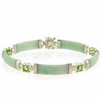 Riches from the Orient. Genuine Peridot and Jade Bracelet with Sterling Silver Settings and Closures