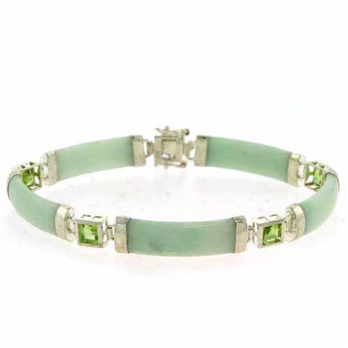 Sterling Silver Genuine Peridot and Jade Bracelet