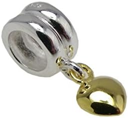 Two Tone Heart Dangle Pandora Style Charm Fit All Brand Charm Bracelets