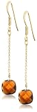 Yellow Gold Overlay Sterling Silver Brown Glass Briolette Dangle Earrings