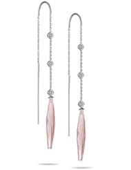 Threader Earrings - Diamond & Rose Quartz Threader Earrings in 14K White Gold