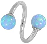 14G 3/8 Light Blue Opal Solid 14kt White Gold Twister / Spiral Barbell