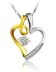 Everbling Diamond Accent Gold and Silver Two Tone Heart Pendant Cubic Zirconia Rhodium Plated 925 Sterling Silver with 18" Silver Chain Necklace